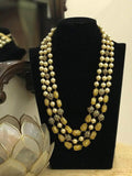 Ishhaara Yellow Triple Layered Pearl Precious Stone Necklace