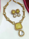 Ishhaara Yellow Two Tone Finish Zircon Beaded Necklace Set