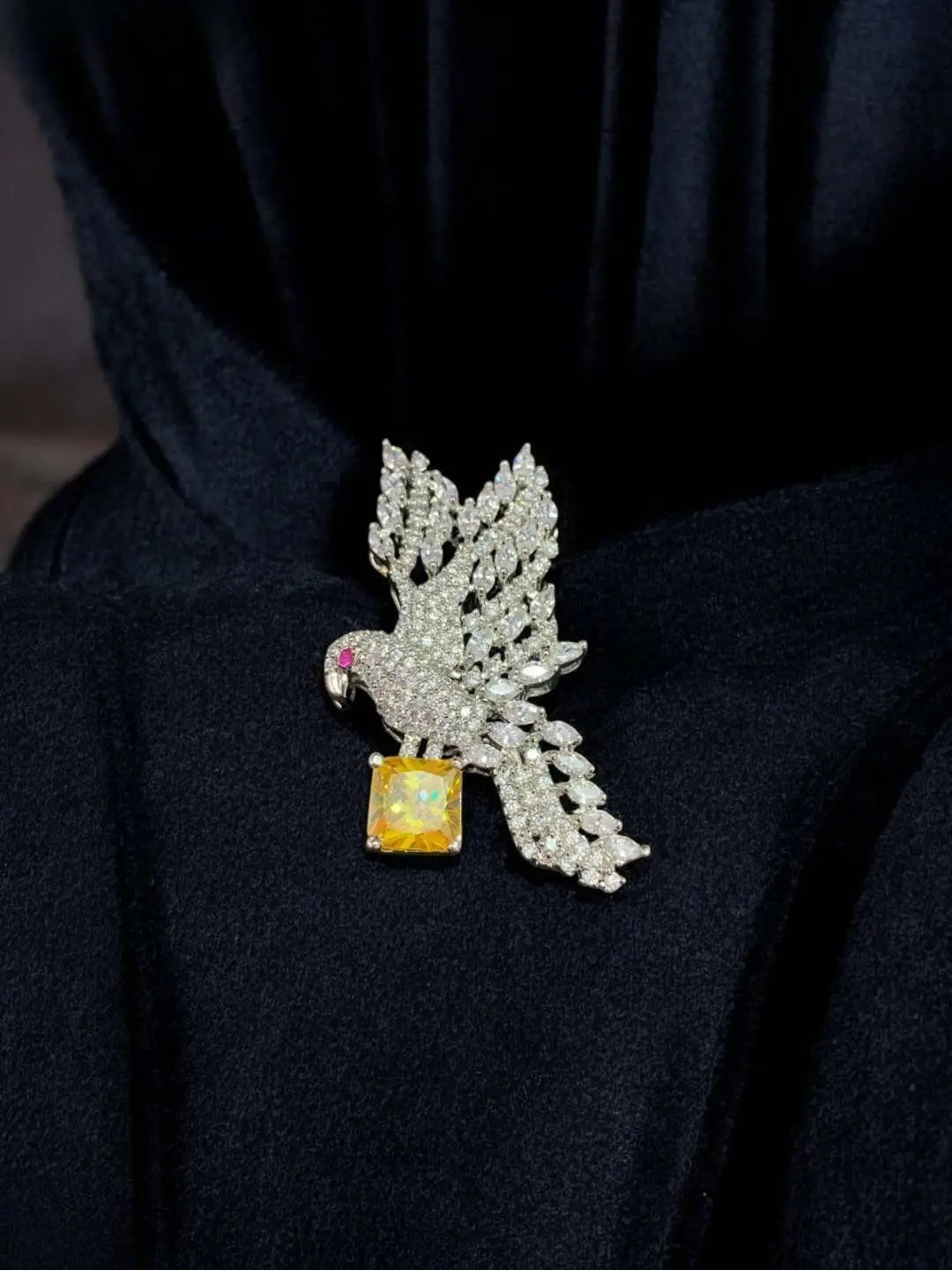 Ishhaara Yellow Victorian Bird Shaped Groom Brooch