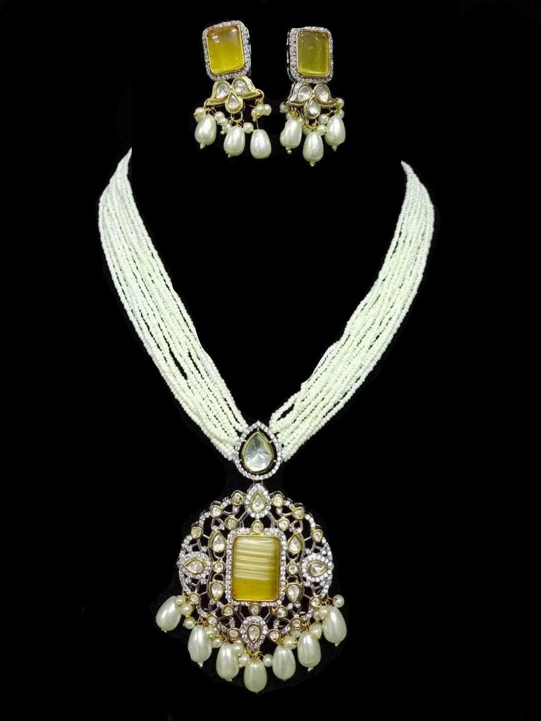 Ishhaara Yellow Victorian Pearl Pendant Necklace