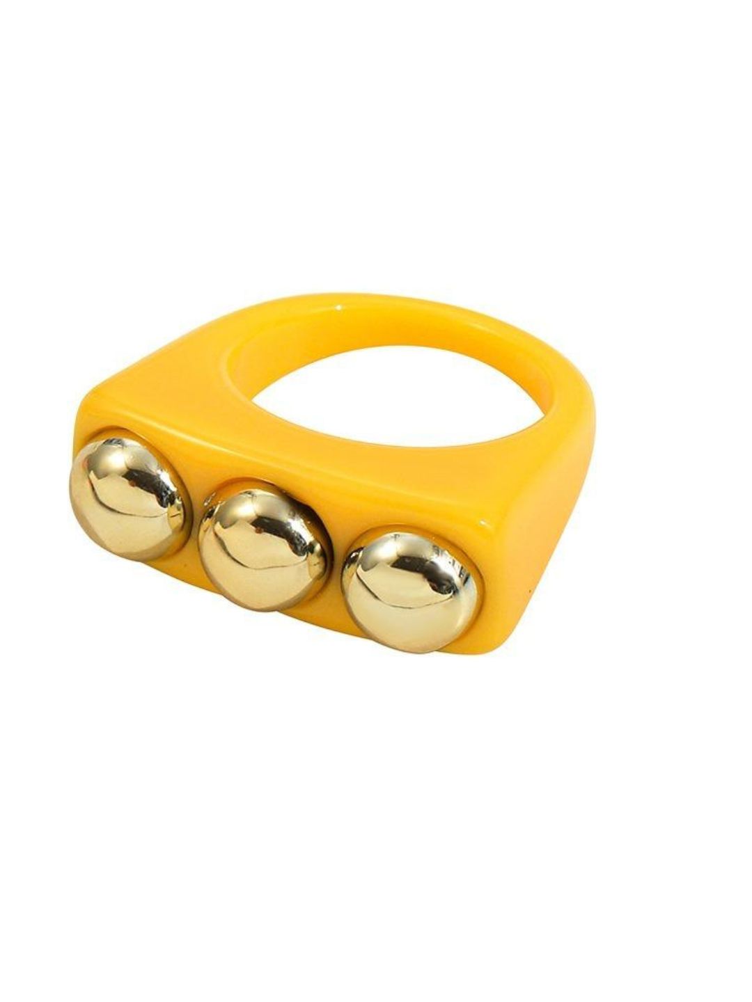 Ishhaara Yellow Vintage Acrylic Metal Chunky Rings