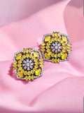 Ishhaara Yellow Zircon Stone Studded Square Shaped Stud Earrings