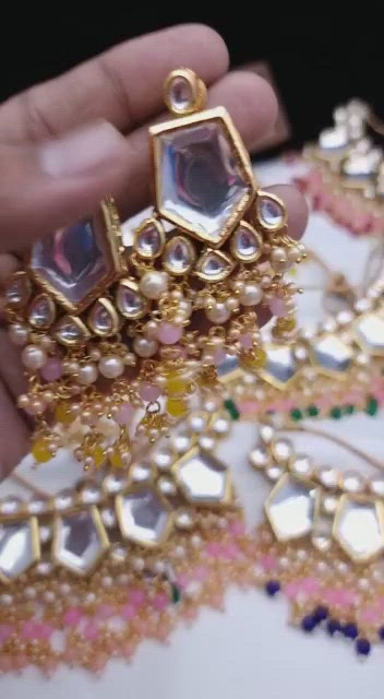 Pentagon Big Kundan Necklace And Earring Set
